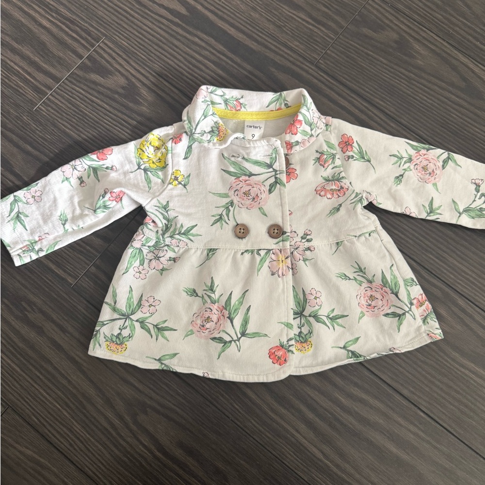 Carter's Floral Baby Jacket Button Closure Size 9 Months